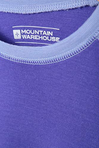 Mountain Warehouse Camiseta térmica Lana Merino para niños con Cuello Redondo - de Mangas largas, cálida, Transpirable, Camiseta para niños de Secado rápido Morado 5-6 Años