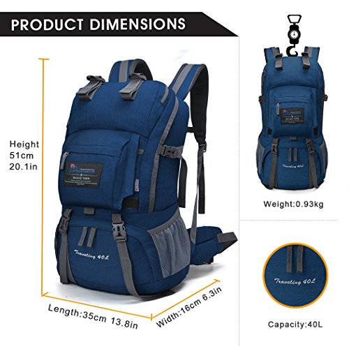 Mountaintop Mochilas Senderismo 40 Litros a Montañismo Alta Capacidad Impermeable Hombre Mujer Escalada Deporte Morral con Cubierta de Lluvia Para Viajes Acampadas Macuto 51X35X16Cm