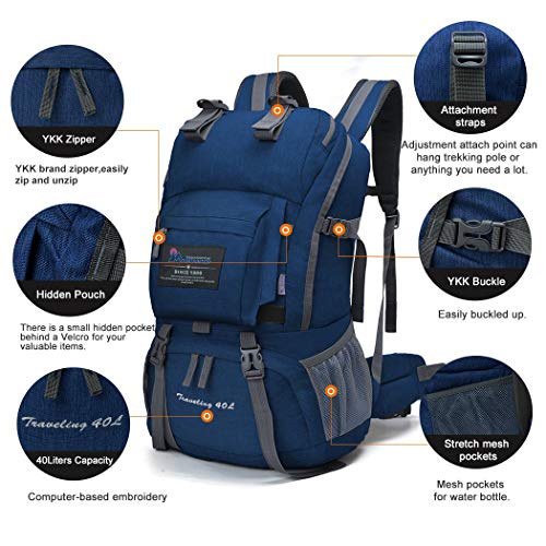Mountaintop Mochilas Senderismo 40 Litros a Montañismo Alta Capacidad Impermeable Hombre Mujer Escalada Deporte Morral con Cubierta de Lluvia Para Viajes Acampadas Macuto 51X35X16Cm