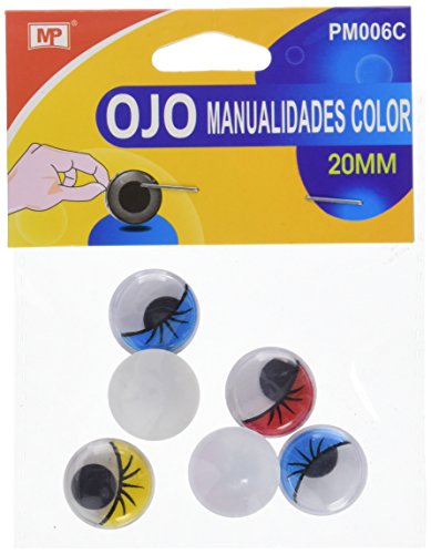 MP PM006C - Set de ojos móviles redondos con parpado en color, 20 mm