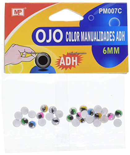 MP PM007C - Set de ojos móviles redondos adhesivos con parpado en color, 6 mm
