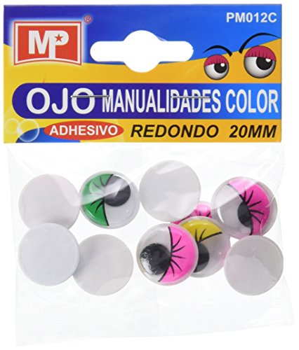 MP PM012C - Set de ojos móviles redondos adhesivos con parpado en color, 20 mm