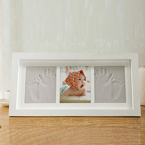 mreechan bebé Handprint y Marco de huella Inkpad de fotos Regalos BabyParty seguros y elegantes Elegante blanco de madera sólida,marco huellas bebe,huellas bebe tinta Regalos para Bebé Recién Nacido