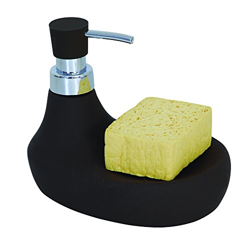 MSV Marbella Distribuidor de Jabón/Porta Esponja, Gres, Marrón, 9.5x9.5x15 cm