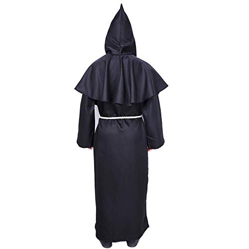 Much Green Monje Sacerdote Túnica de Robe para Medieval Renacimiento Trajes de Vampiros,Disfraz de Gótico cosplay con Cruz para Halloween Carnaval Disfraces con Capucha para Hombre(Negro,XL)