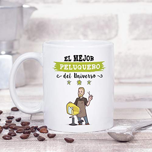 MUGFFINS Peluquero Tazas Originales de café y Desayuno para Regalar a Trabajadores Profesionales - Esta Taza Pertenece al Mejor Peluquero del Universo - Cerámica 350 ml