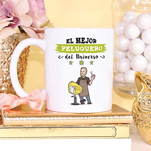 MUGFFINS Peluquero Tazas Originales de café y Desayuno para Regalar a Trabajadores Profesionales - Esta Taza Pertenece al Mejor Peluquero del Universo - Cerámica 350 ml