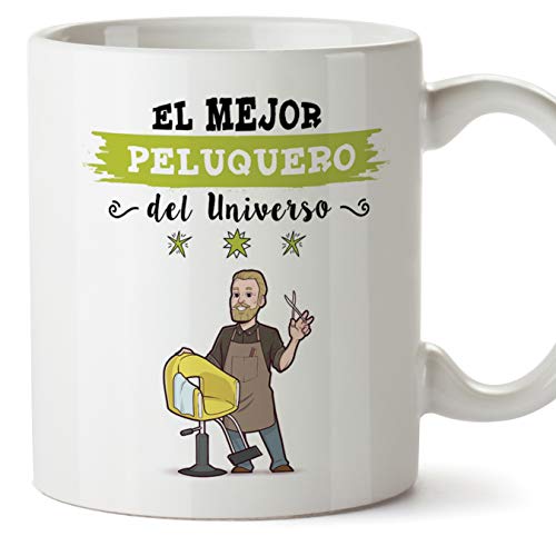 MUGFFINS Peluquero Tazas Originales de café y Desayuno para Regalar a Trabajadores Profesionales - Esta Taza Pertenece al Mejor Peluquero del Universo - Cerámica 350 ml