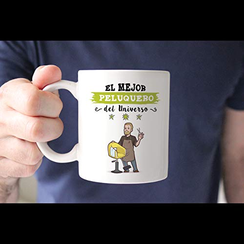 MUGFFINS Peluquero Tazas Originales de café y Desayuno para Regalar a Trabajadores Profesionales - Esta Taza Pertenece al Mejor Peluquero del Universo - Cerámica 350 ml