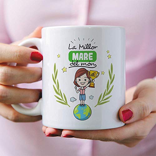 MUGFFINS Taza Madre (En Catalán)"La Millor Mare del Món" Taza Desayuno/Idea Regalo Día de la Madre. Cerámica 350 mL