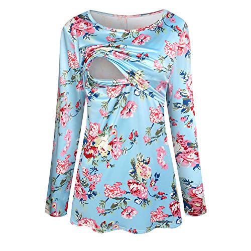 Mujer Lactancia Tops Moda Vintage Floreadas para Amamantar Camisas Ropa Embarazada Primavera Fiesta Otoño Cuello Redondo Manga Larga Anchos Casuales Ropa Premama Camisetas Tops Lactancia