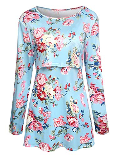 Mujer Lactancia Tops Moda Vintage Floreadas para Amamantar Camisas Ropa Embarazada Primavera Fiesta Otoño Cuello Redondo Manga Larga Anchos Casuales Ropa Premama Camisetas Tops Lactancia