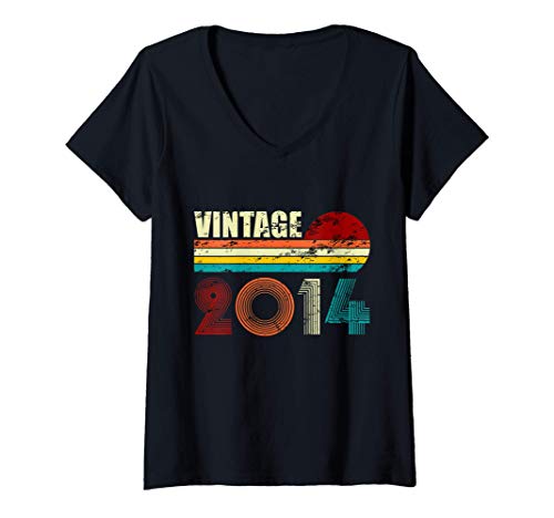 Mujer Vintage 2014 sexto regalo de cumpleaños Diseño retro Camiseta Cuello V