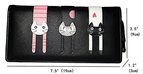 Mujeres Monedero del Embrague Largo Cremallera de la PU del Cuero Carteras Lindo Gato Billetera para niñas por Kfnire (Negro)