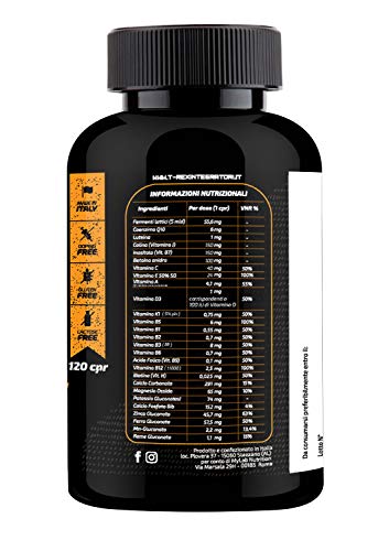 Multivitamínico y Multimineral con Enzimas de Ácido Láctico, Coenzima Q10 y Leutin - 360° LIFE DEFENDER 120 Tabletas Suplemento Inmune, 15 Vitaminas Distintas, 8 Minerales