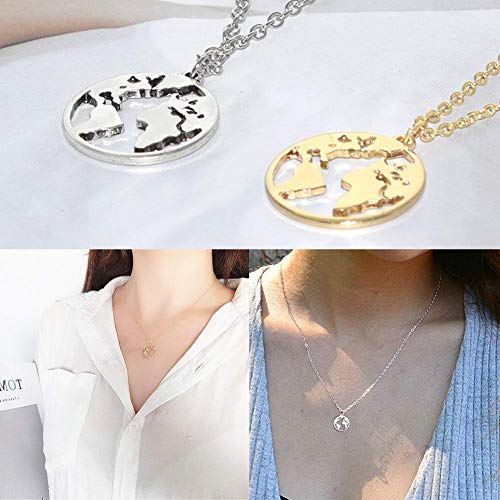 Mundo Colgante Mapa - WENTS 2Pcs Hombres y Mujeres con Cadena Extensible Colgantes Medallas Redondas Hueco Mapa del Mundo Global Colgante Collar Cadena de Clavícula