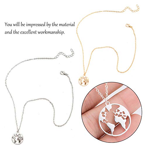 Mundo Colgante Mapa - WENTS 2Pcs Hombres y Mujeres con Cadena Extensible Colgantes Medallas Redondas Hueco Mapa del Mundo Global Colgante Collar Cadena de Clavícula