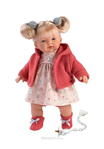 Muñeca "Aitana" con pelo rubio, ojos azules y cuerpo suave, muñeca de bebé con ropa rosa y cadena de chupete, 33 cm , color/modelo surtido