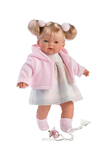 Muñeca "Aitana" con pelo rubio, ojos azules y cuerpo suave, muñeca de bebé con traje de color rosa y cadena de chupete, 33 cm , color/modelo surtido
