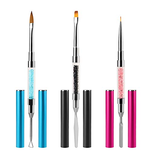 MWOOT 3 Unidades Pinceles Nail Art para Reconstrucción y Decoración de Uñas de Gel UV, Cepillos de Uñas para Decorar Uñas, Manicura Accesorios con Uñas de Gel de Pluma Espátula