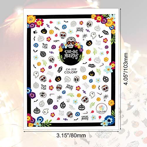 MWOOT 8 Hojas Halloween Pegatinas Uñas,3D Pegatinas de Uñas Autoadhesivas, Arte de Uñas Pegatinas Tatuaje para DIY Nail Tips Decoracion