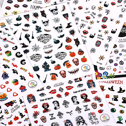 MWOOT 8 Hojas Halloween Pegatinas Uñas,3D Pegatinas de Uñas Autoadhesivas, Arte de Uñas Pegatinas Tatuaje para DIY Nail Tips Decoracion