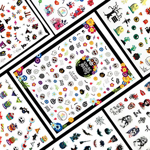 MWOOT 8 Hojas Halloween Pegatinas Uñas,3D Pegatinas de Uñas Autoadhesivas, Arte de Uñas Pegatinas Tatuaje para DIY Nail Tips Decoracion