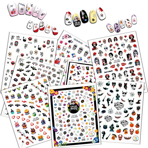 MWOOT 8 Hojas Halloween Pegatinas Uñas,3D Pegatinas de Uñas Autoadhesivas, Arte de Uñas Pegatinas Tatuaje para DIY Nail Tips Decoracion