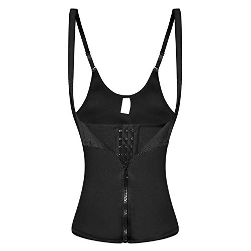 MXECO Correa de hombro ajustable Entrenador de cintura Chaleco Corsé Mujer Cremallera y gancho Body Shaper Control de barriga Ropa interior adelgazante (Negro (L) (L))