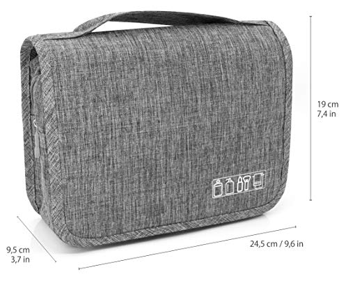 MyGadget Neceser para Colgar - Bolsa de Cosméticos de Viaje para Hombre, Mujer - Bolso Impermeable - Estuche Enrollable Colgante para Maquillaje - Gris
