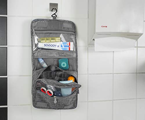 MyGadget Neceser para Colgar - Bolsa de Cosméticos de Viaje para Hombre, Mujer - Bolso Impermeable - Estuche Enrollable Colgante para Maquillaje - Gris