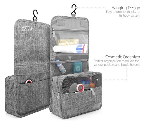 MyGadget Neceser para Colgar - Bolsa de Cosméticos de Viaje para Hombre, Mujer - Bolso Impermeable - Estuche Enrollable Colgante para Maquillaje - Gris