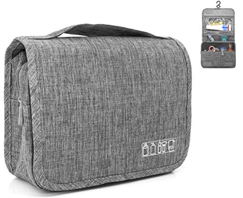 MyGadget Neceser para Colgar - Bolsa de Cosméticos de Viaje para Hombre, Mujer - Bolso Impermeable - Estuche Enrollable Colgante para Maquillaje - Gris