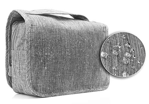 MyGadget Neceser para Colgar - Bolsa de Cosméticos de Viaje para Hombre, Mujer - Bolso Impermeable - Estuche Enrollable Colgante para Maquillaje - Gris
