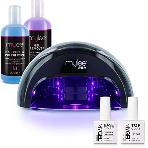 Mylee – Kit de lámpara LED convexa para secado de esmaltes en 15 segundos con esmaltes para uña en gel, base, capa superior, paño y quitaesmaltes (Negro)