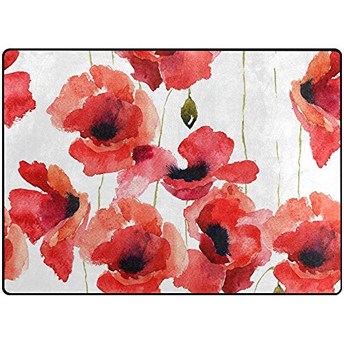 Myrdora Alfombras de área Flores de Amapola estilizadas Ilustración Espuma viscoelástica Antideslizante Salón Alfombra Dormitorio Alfombra 100 X150 Cm