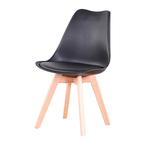N / A Pack de 4 Sillas Tulip, Sillas de Comedor, Asiento Acolchado Suave, Sillas Respaldo Ergonómico (Negro)