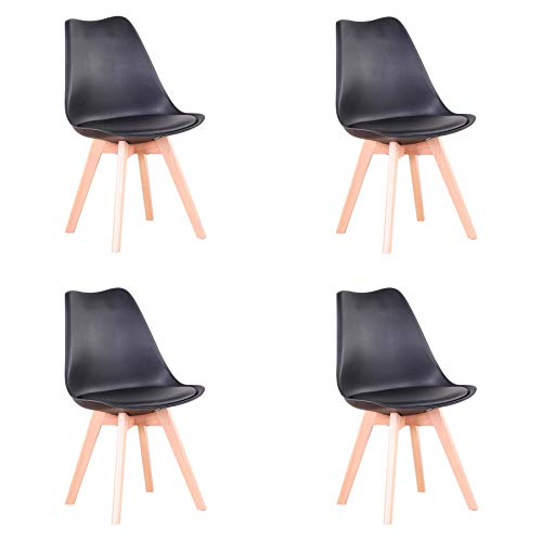 N / A Pack de 4 Sillas Tulip, Sillas de Comedor, Asiento Acolchado Suave, Sillas Respaldo Ergonómico (Negro)