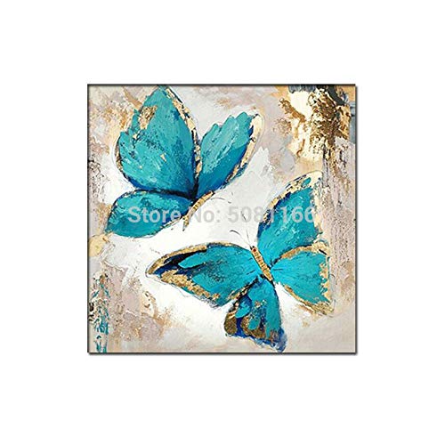 N / A Pintura de la turquesa lona del aceite de la pintura abstracta de la mariposa azul decorativo moderno arte de la pared de la sala de decoración A Frame 40x40cm NO