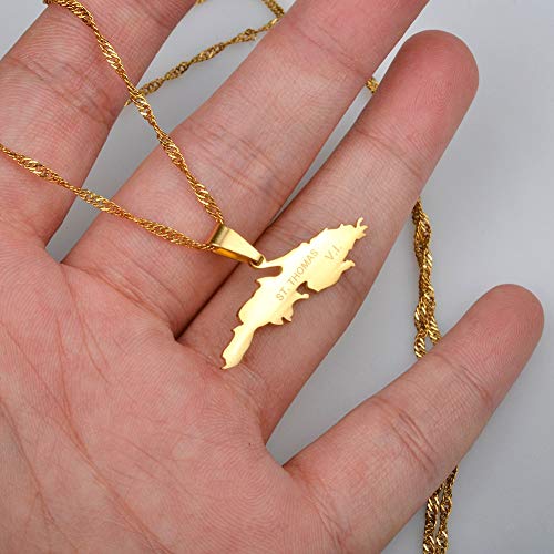 n a St. Thomas V.i. Encanto Colgante Collares de Oro Color Saint Thomas Isla Mapa Joyería Regalos
