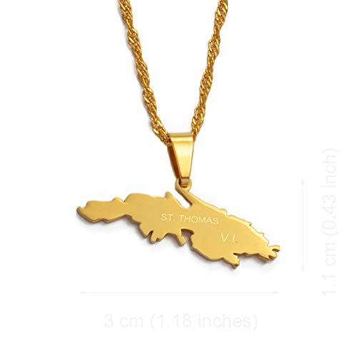 n a St. Thomas V.i. Encanto Colgante Collares de Oro Color Saint Thomas Isla Mapa Joyería Regalos