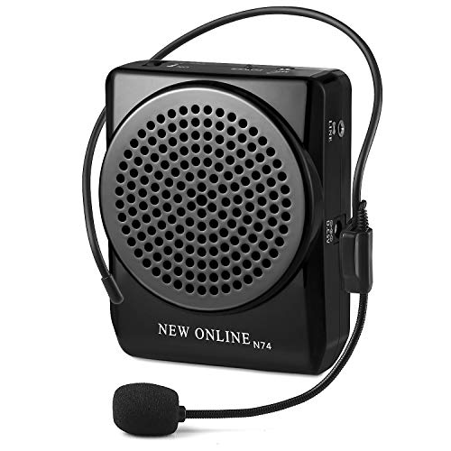 N74 Black Waistband Voice Amplifier Microphone Speaker Voice Amplifier 15watts Portable for Teachers, Coaches, Tour Guides, Presentations, Costumes, Etc. Built-in Rechargeable Lithium-ion Battery, Music Play Function Supports USB TF Card