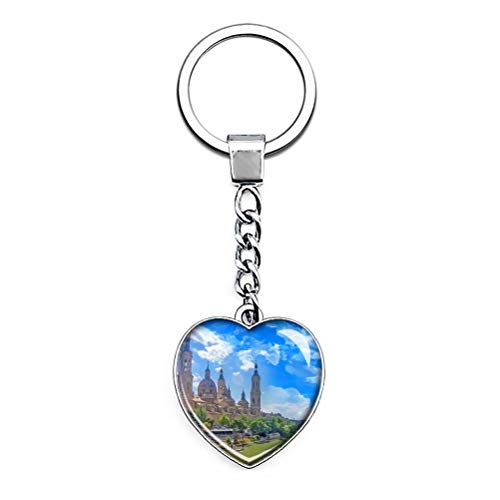 "N/A" España Zaragoza Llavero Creatividad única Regalo de Recuerdo turístico Cadena de Cristal de Acero Inoxidable en Forma de corazón