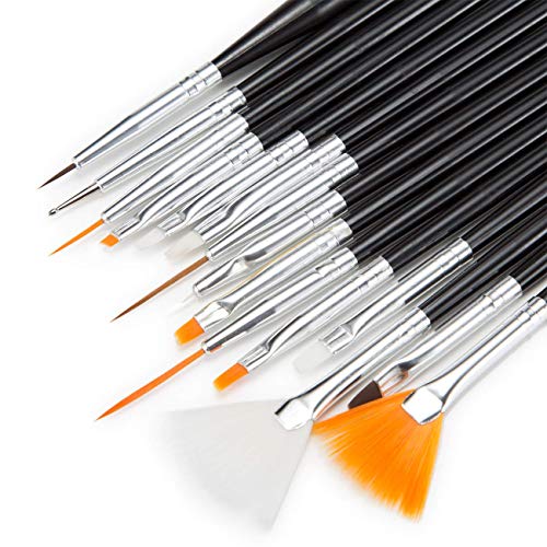 Nail Art Pinceles, Aikvigss 15pcs Pinceles para Uñas, 5pcs de Lápiz de Punto de 2 Extremos, 12 Colores Diamantes de Uñas, 12 Rejillas Decoración de uñas, 10 Rollos de Cintas Adhesivas Uñas para Uñas