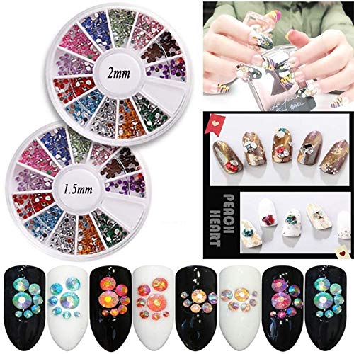 Nail Art Pinceles, Aikvigss 15pcs Pinceles para Uñas, 5pcs de Lápiz de Punto de 2 Extremos, 12 Colores Diamantes de Uñas, 12 Rejillas Decoración de uñas, 10 Rollos de Cintas Adhesivas Uñas para Uñas