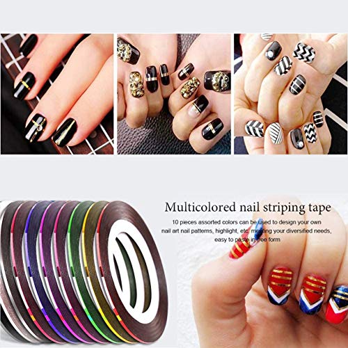 Nail Art Pinceles, Aikvigss 15pcs Pinceles para Uñas, 5pcs de Lápiz de Punto de 2 Extremos, 12 Colores Diamantes de Uñas, 12 Rejillas Decoración de uñas, 10 Rollos de Cintas Adhesivas Uñas para Uñas