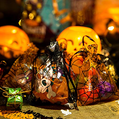 Naler 50 Bolsas Organza Bolsitas Tul Telaraña Cráneo Hueco para Caramelo Dulces Decoración Halloween(7x9cm)