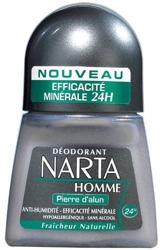 Narta – Desodorante de bola para hombre con piedra de alumbre – Eficiencia 48 h – 50 ml