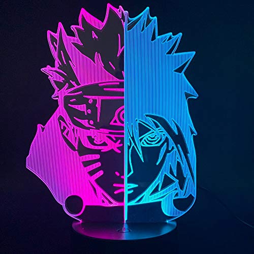 Naruto 3D Lámpara de luz para el sueño del bebé Dormitorio Dos tonos de luz nocturna Naruto Sasuke Regalo para niños acrílico decorativo Led Luz de noche