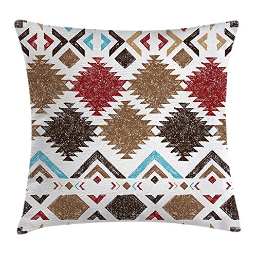 Native American Decor Funda de cojín Retro Grunge Maya Latino Mexicano Animist Motifs con Hippie Flechas Imagen Funda de Almohada 18" X 18" Multi